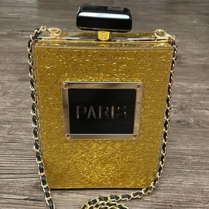 Gold & Black Paris Clutch Purse perfume bottle clutch